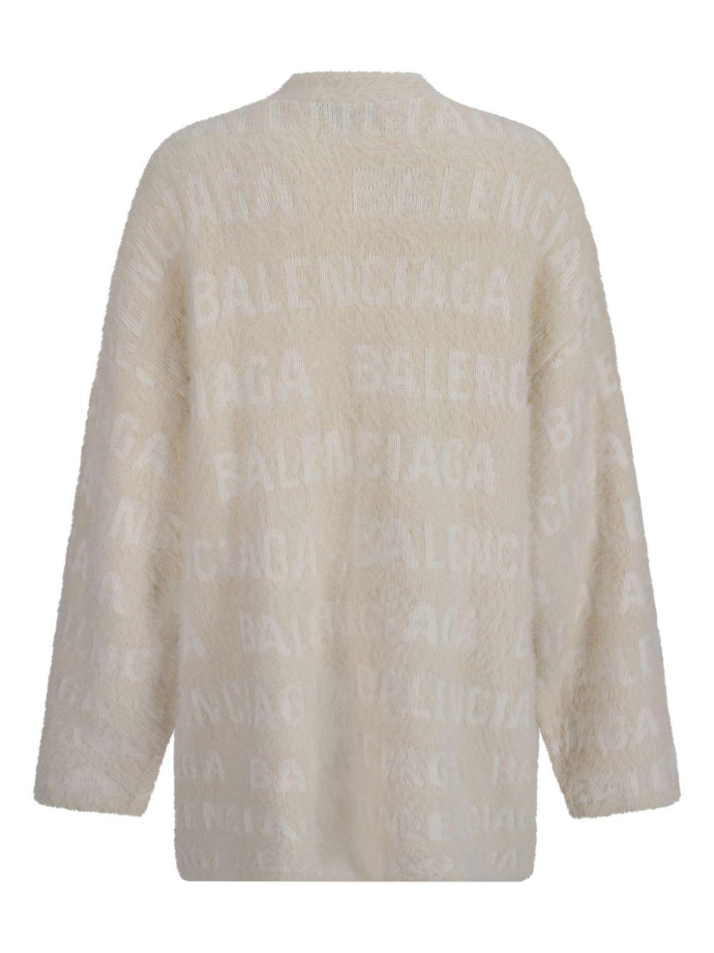 Balenciaga logo-jacquard faux-fur cardigan