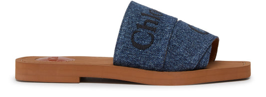 CHLOE Woody denim flat slides