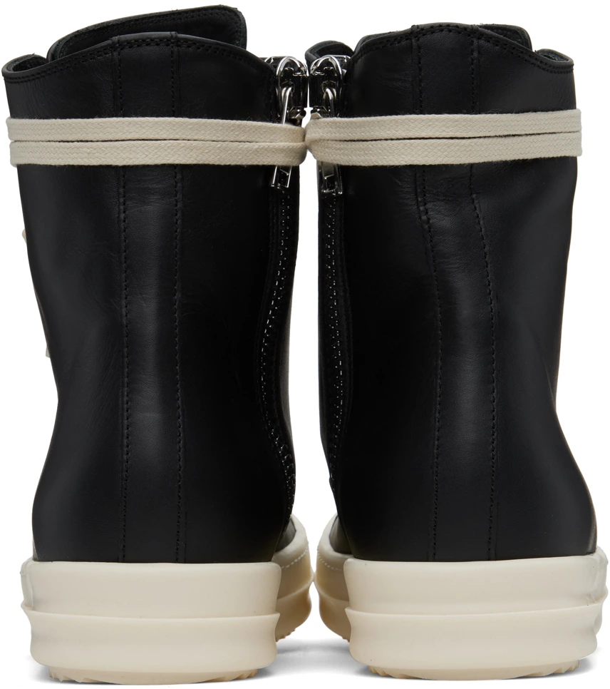 RICK OWENS Black Leather High Sneakers