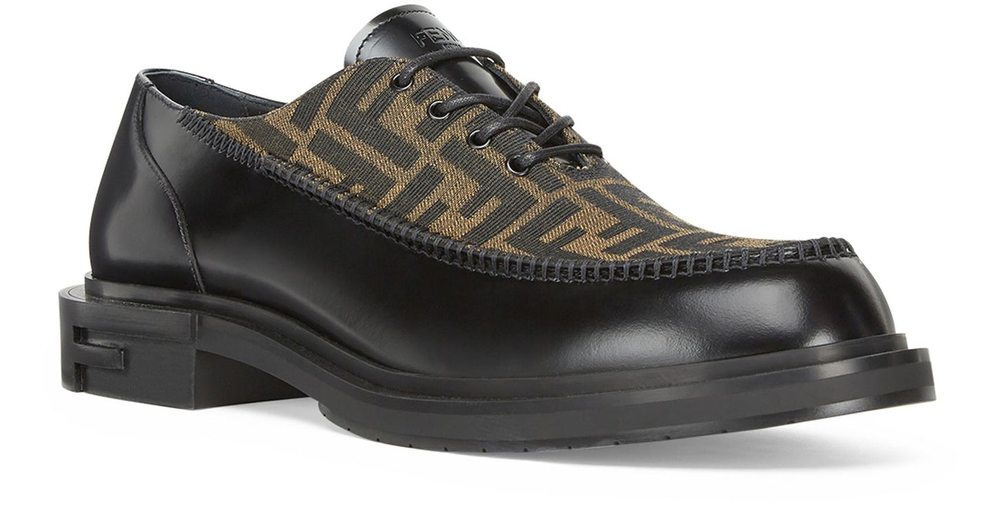 FENDI Leather Lace-ups In Tabacco Nero