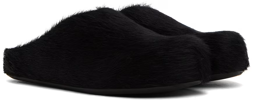 Marni Slip-on Black long haircalfskin Fussbett sabot Mules