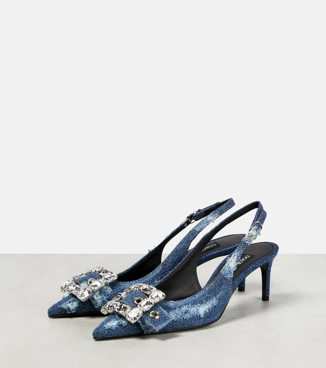 DOLCE&GABBANA Embellished denim slingback pumps