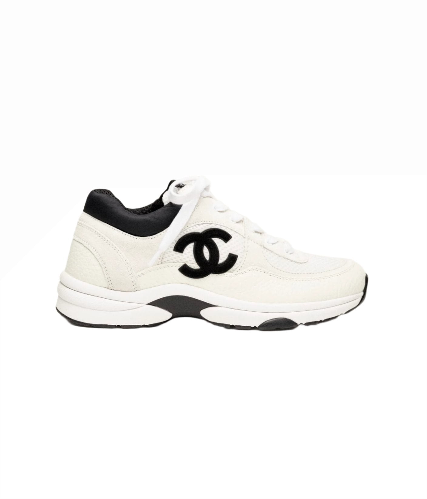 Chanel  Sneakers Mesh Suede Calfskin Grained Calfskin White Black