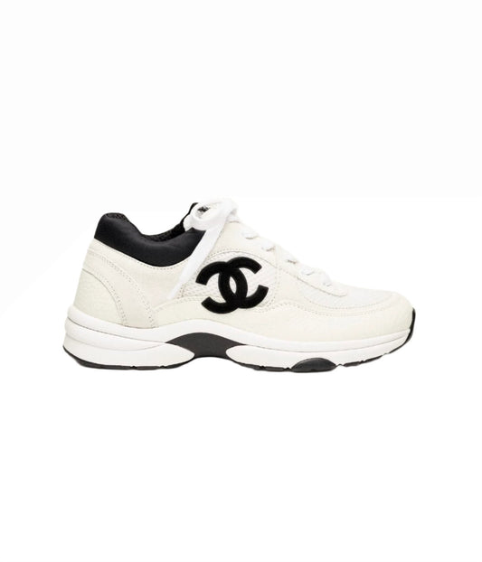 Chanel  Sneakers Mesh Suede Calfskin Grained Calfskin White Black