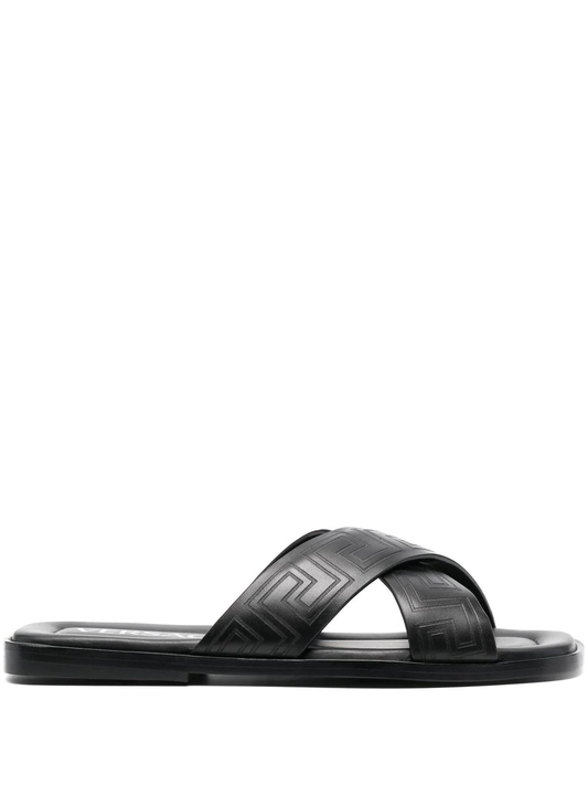 Versace sandalias con tiras cruzadas en relieve Greca