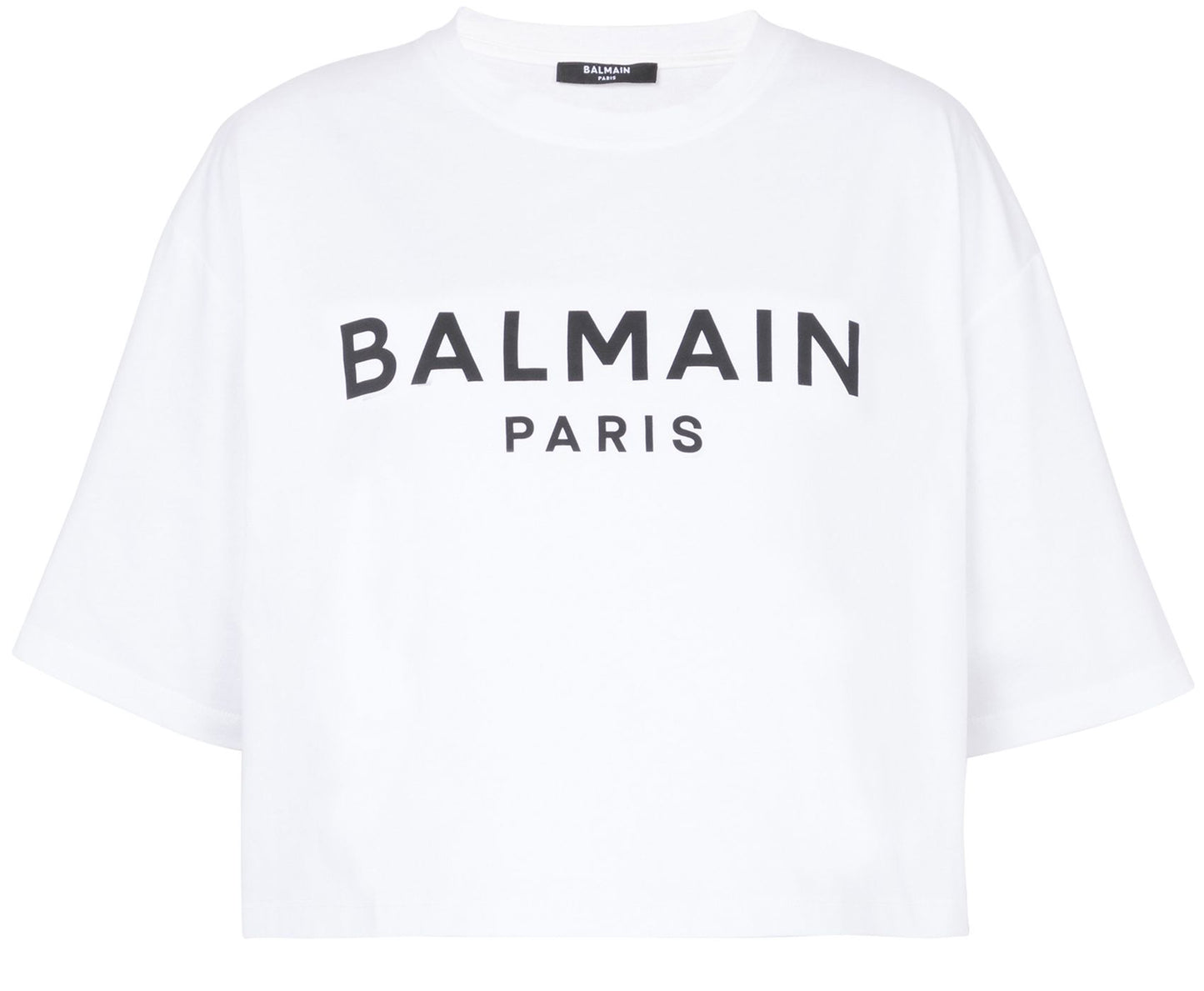 BALMAIN Eco-responsible cropped cotton T-shirt with Balmain logo print