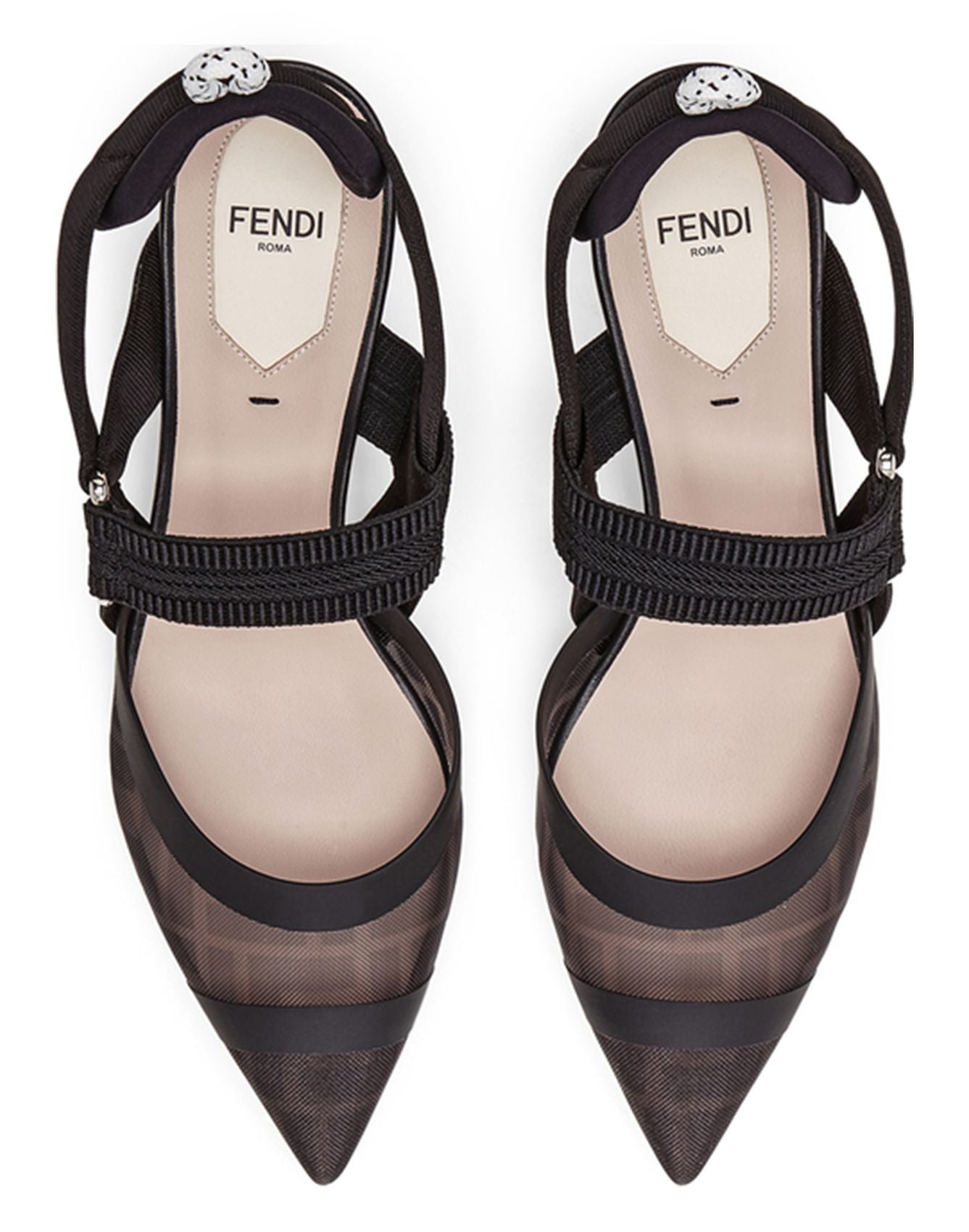 FENDI Black leather and mesh slingbacks with medium heel