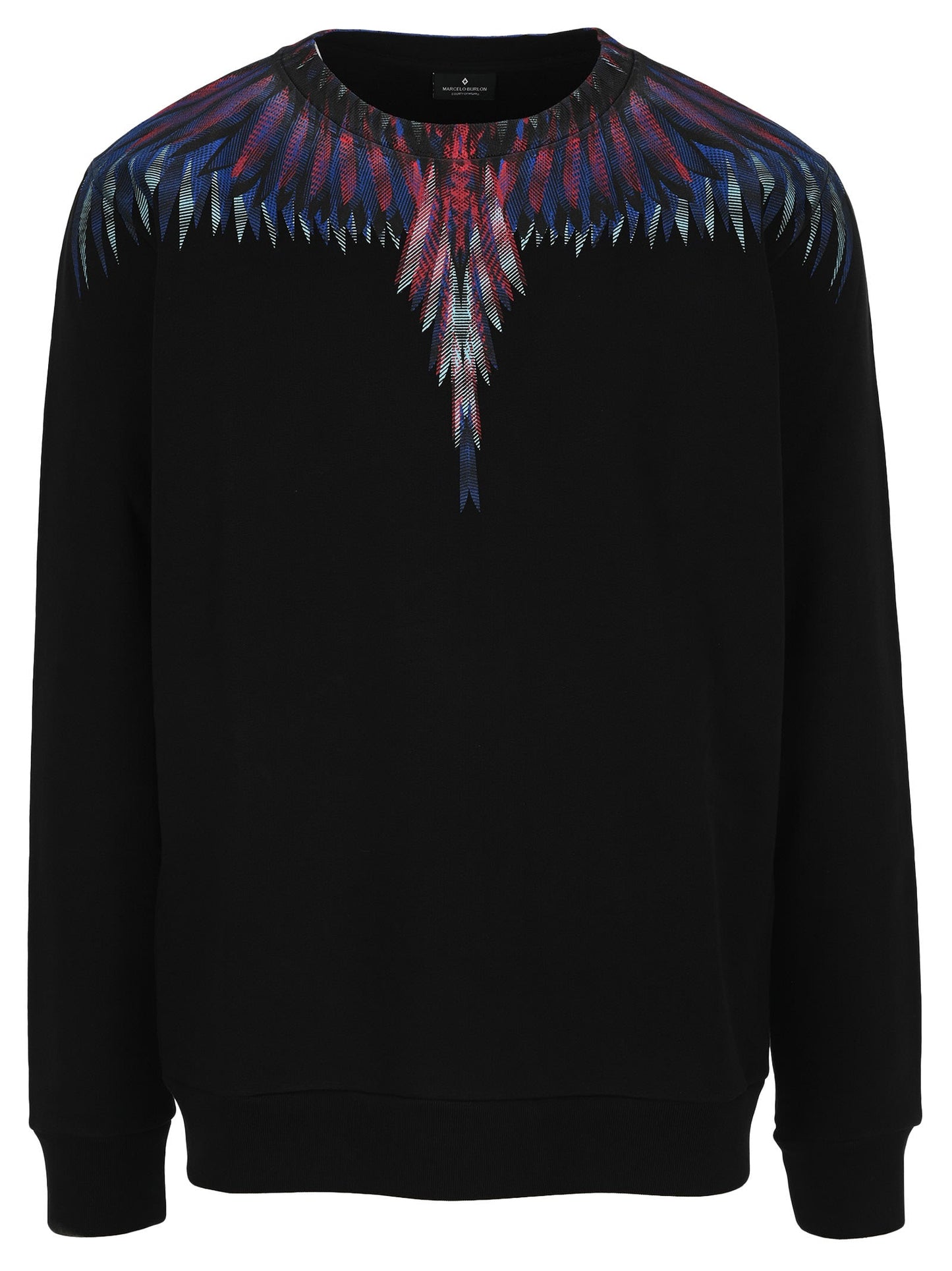 MARCELO BURLON SUDADERA DE ALGODÓN NEGRO AZUL ESTAMPADO ALAS