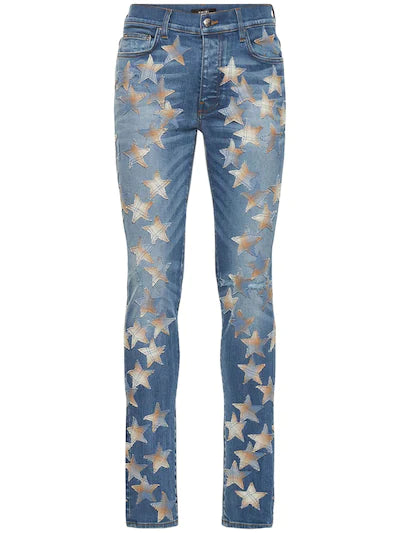 AMIRI CHEMIST JEAN EN DENIM AVEC ÉTOILES EN CUIR