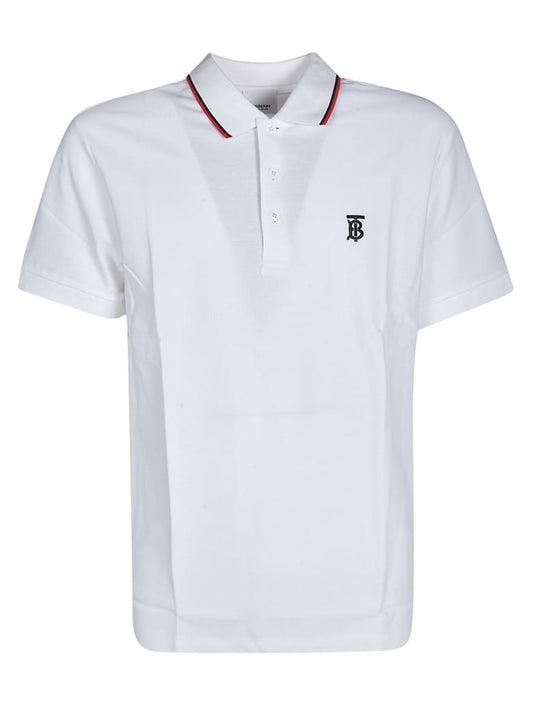 Polo BURBERRY para hombre con detalle de cuello en rojo y azul marino y logo de Burberry