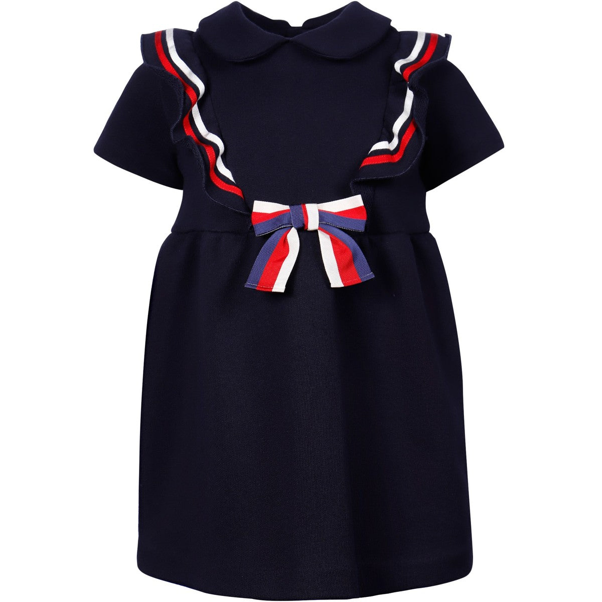 Girl GUCCI Tricolor Ribbon Dress in Navy