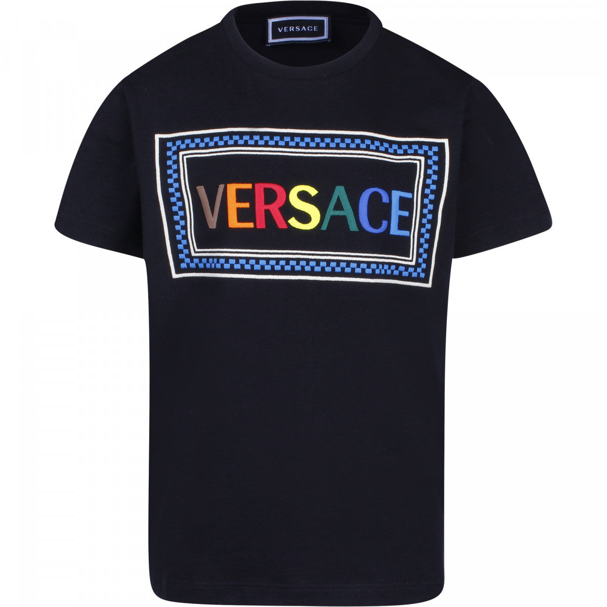 Boy & Girl YOUNG VERSACE Colorful Logo T-Shirt in Black
