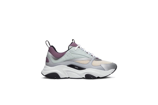 SNEAKER Dior B22 Malla técnica color crema y lavanda con piel de becerro lisa verde claro y gris