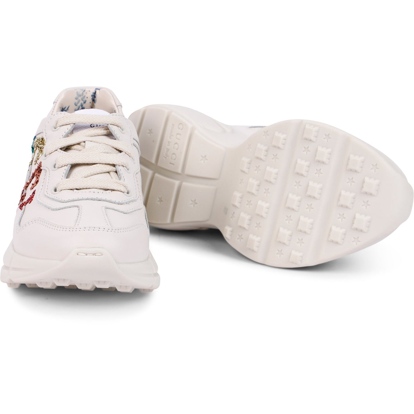 Girl GUCCI Rainbow Logo Sneakers in White