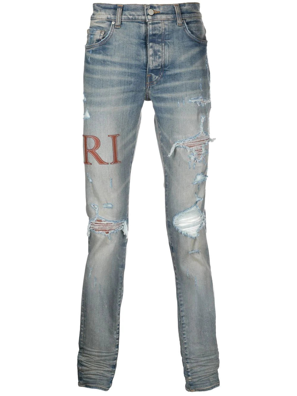 AMIRI leather-stitch logo skinny jeans