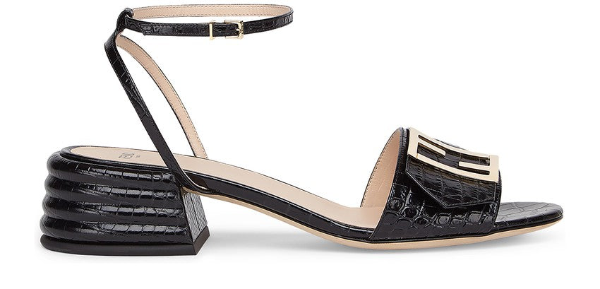 FENDI Black leather platform sandals