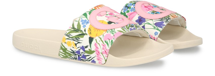 Chanclas con G entrelazadas infinitas florales de goma de GUCCI X KEN SCOTT