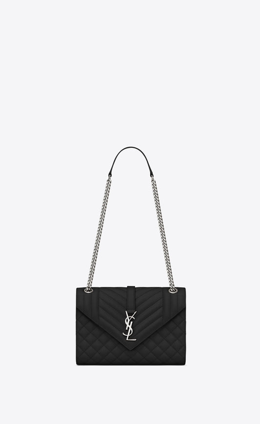 Yves Saint Laurent Bolso mediano YSL Enveloppe en piel repujada Mix Matelasse Grain De Poudre