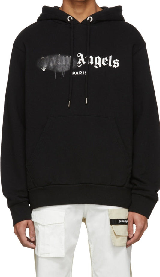 Men Palm Angels Black 'Paris' Sprayed Logo Hoodie