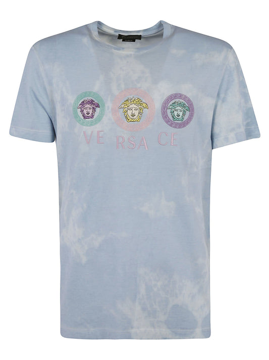 Men VERSACE MEDUSA LOGO T-SHIRT Light Blue Acid wash