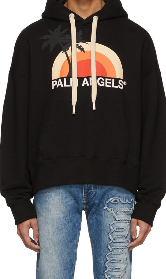 Hombres Palm Angels sudadera con capucha negra Sunset