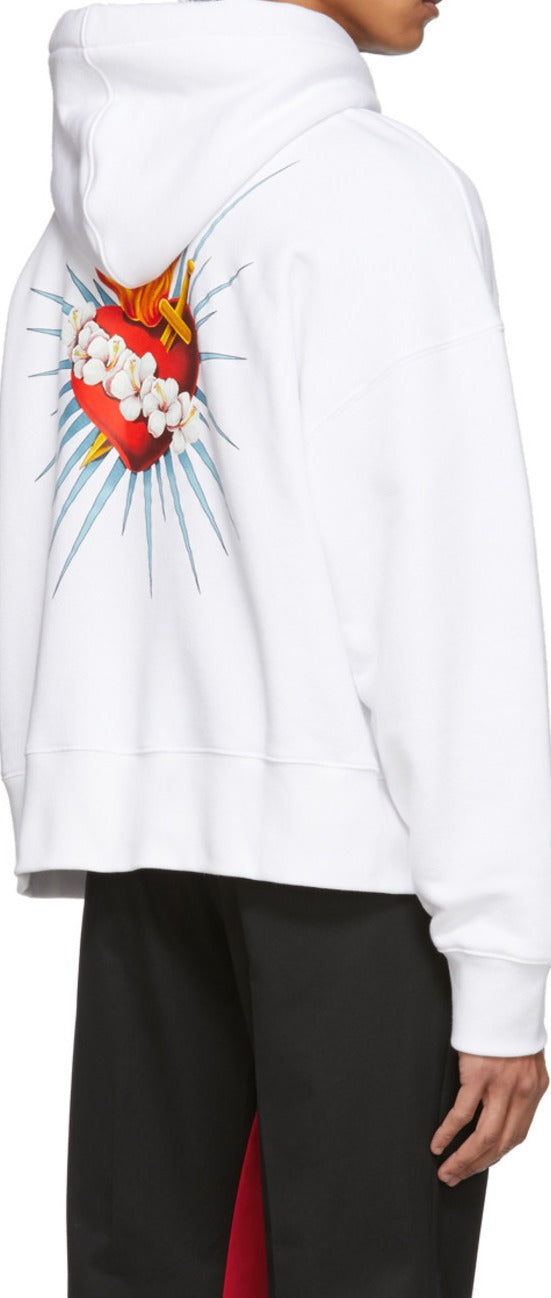 Men Palm Angels White Sacred Heart Hoodie