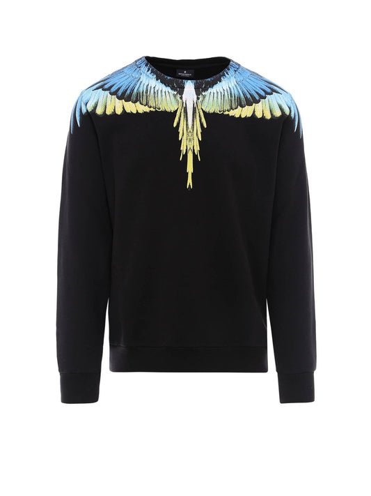 MARCELO BURLON Sweatshirt Black with Graphic Angel Feather Detail