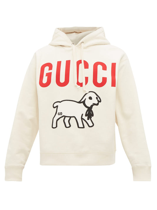 Sudadera con capucha de algodón con logo y cordero Gucci