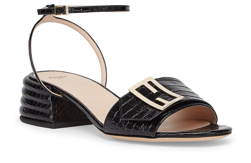 FENDI Black leather platform sandals