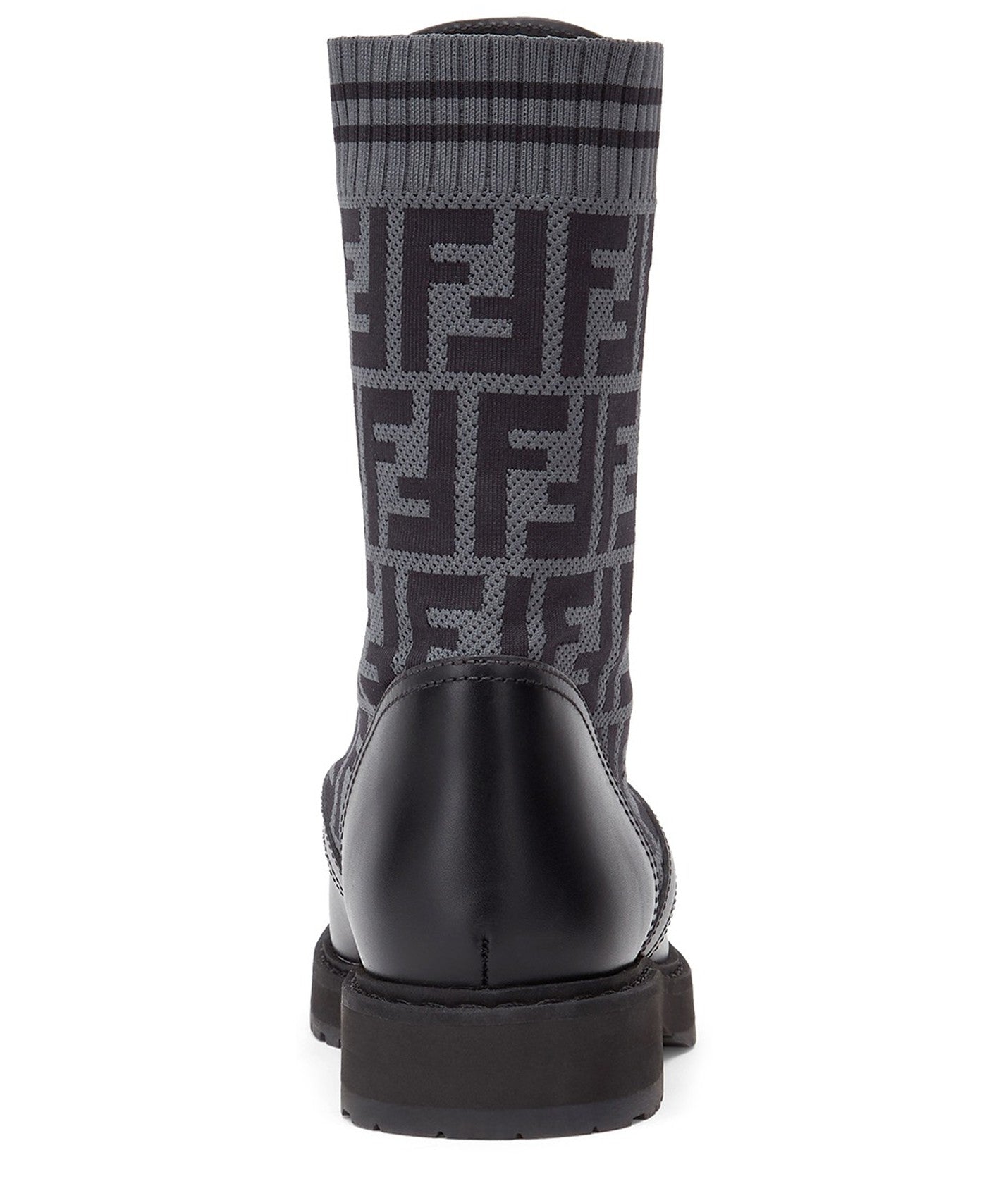 FENDI Black leather biker boots with stretch fabric