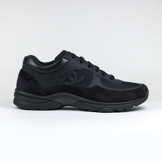 MEN CHANEL CC LOGO SUEDE TRIPLE BLACK SNEAKER