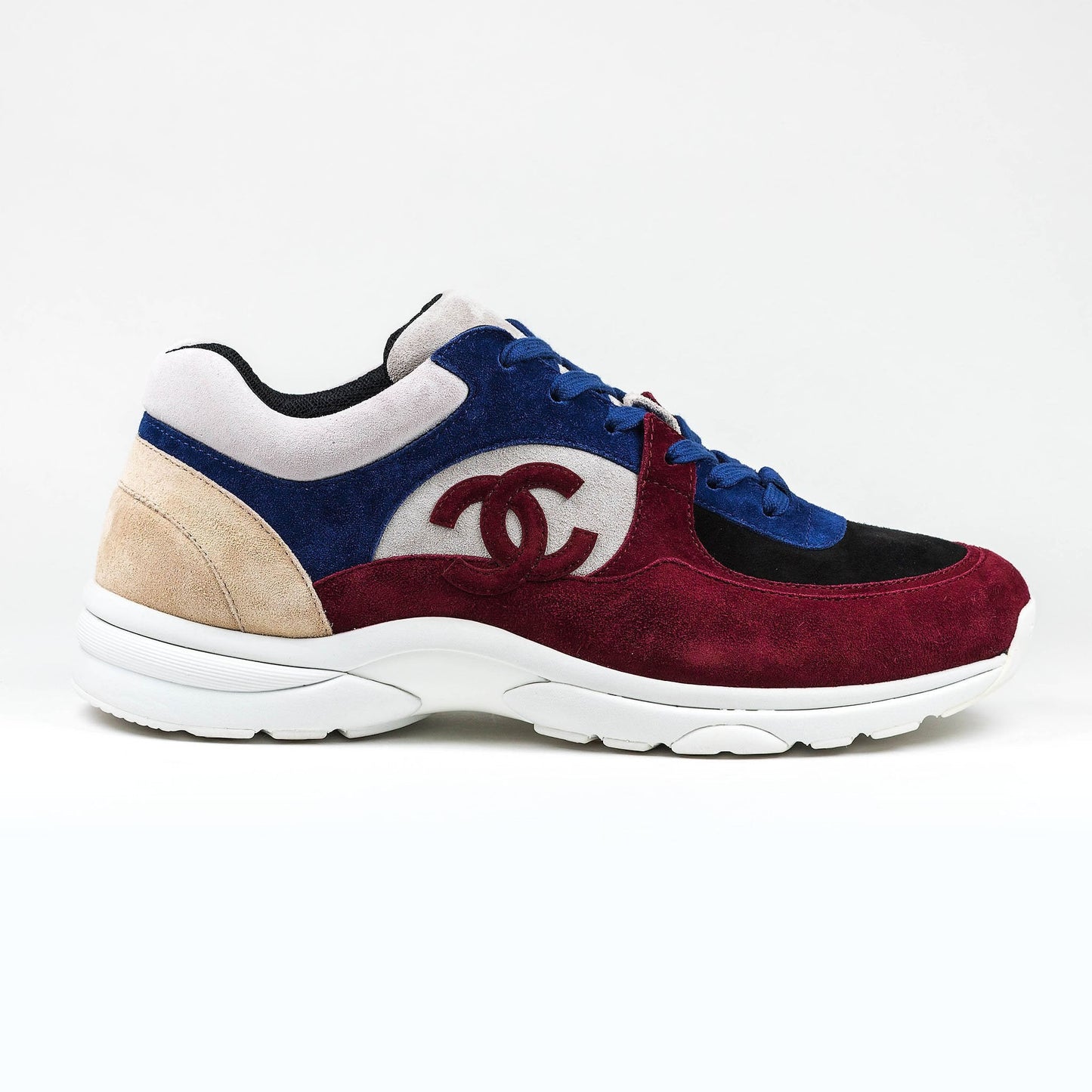 CHANEL CC LOGO BASKETS EN DAIM BORDEAUX BLEU BEIGE Homme