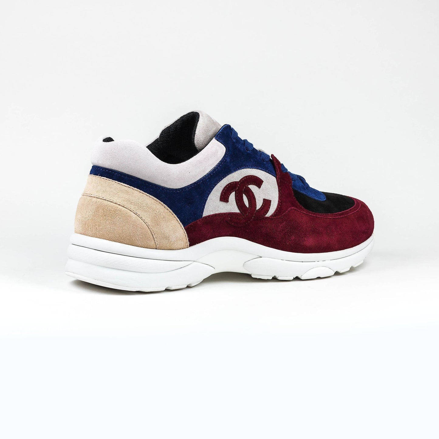 CHANEL CC LOGO BASKETS EN DAIM BORDEAUX BLEU BEIGE Homme