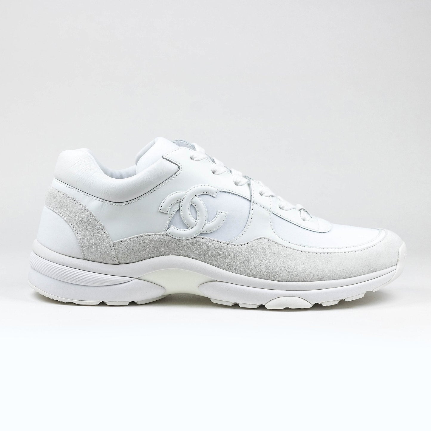 CHANEL CC LOGO TRIPLE WHITE SNEAKER