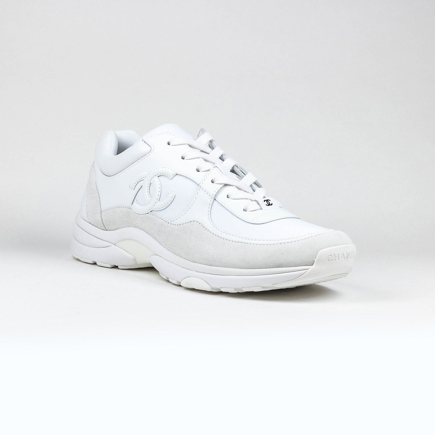 CHANEL CC LOGO TRIPLE WHITE SNEAKER