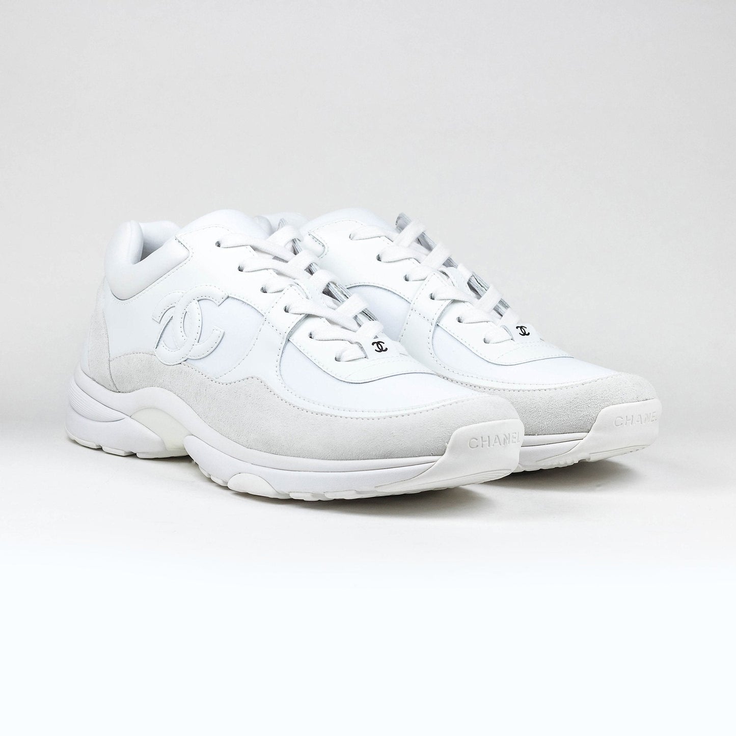 CHANEL CC LOGO TRIPLE WHITE SNEAKER