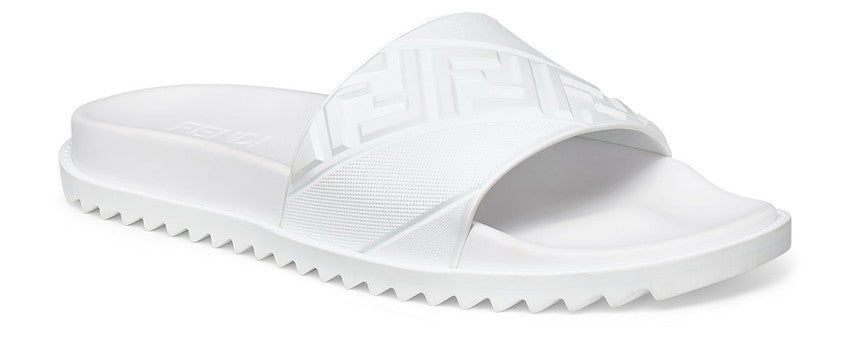 FENDI White rubber slides