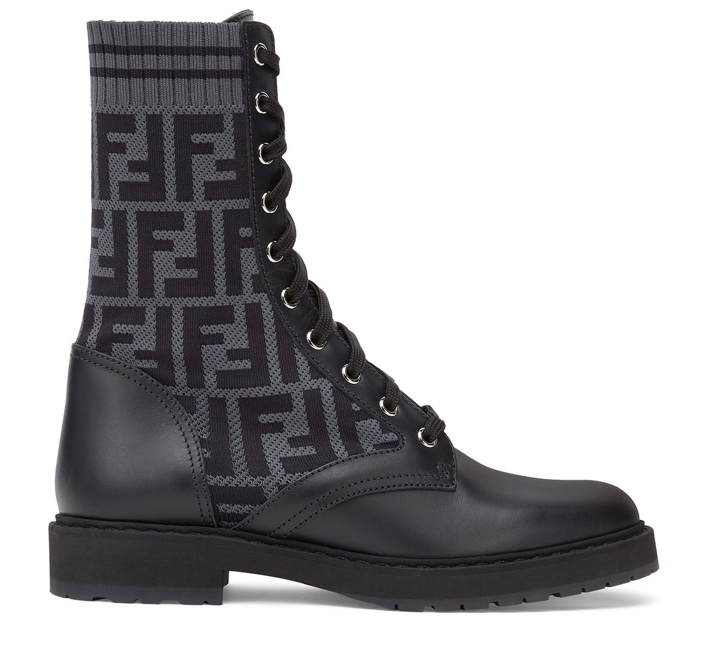 FENDI Bottines motardes en cuir noir avec tissu stretch