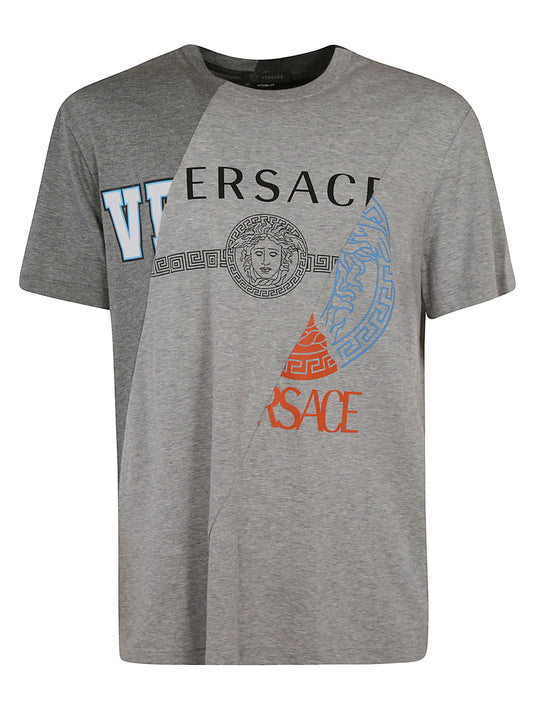 Men VERSACE THREE-STYLE LOGO T-SHIRT Grey