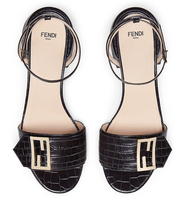 FENDI Black leather platform sandals