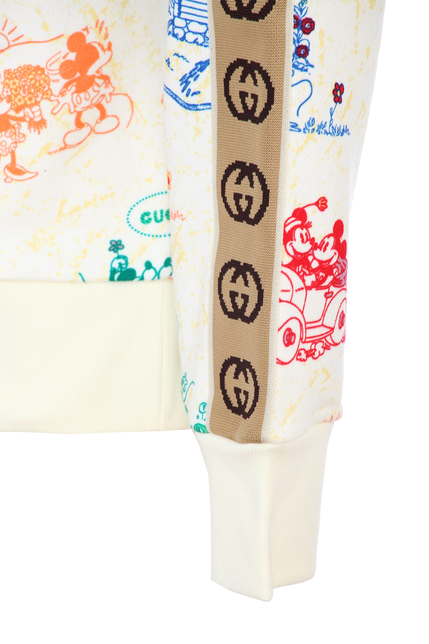 Men GUCCI FLEECE Mickey Mouse All-Over Print Gucci Logo Sleeve Detail sweatshirt