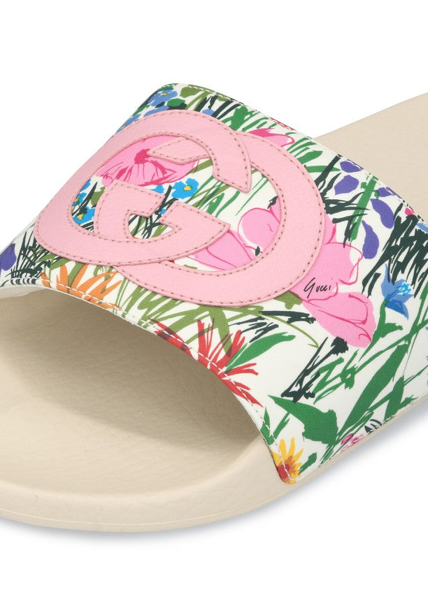 Chanclas con G entrelazadas infinitas florales de goma de GUCCI X KEN SCOTT