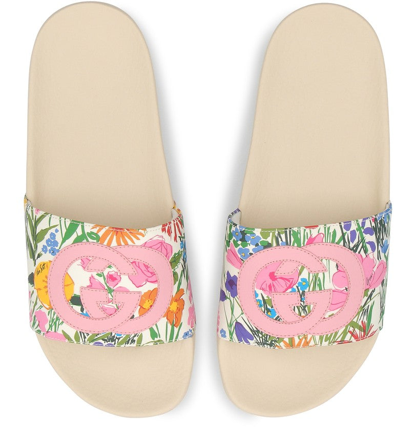 Chanclas con G entrelazadas infinitas florales de goma de GUCCI X KEN SCOTT