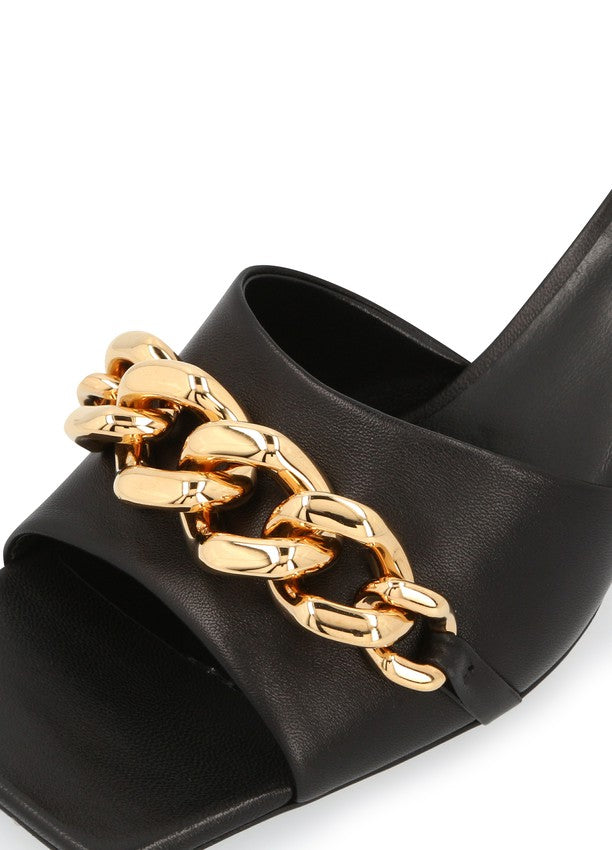 VERSACE Nappa  Medusa Chain Heel Mule Slide Sandals