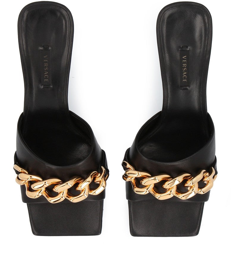 VERSACE Nappa  Medusa Chain Heel Mule Slide Sandals