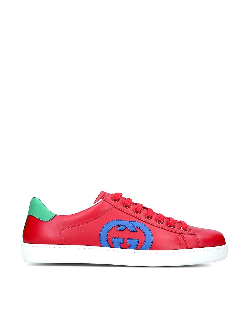 Gucci Red Comb Ace Colour-blocked Leather Mid-top Sneakers