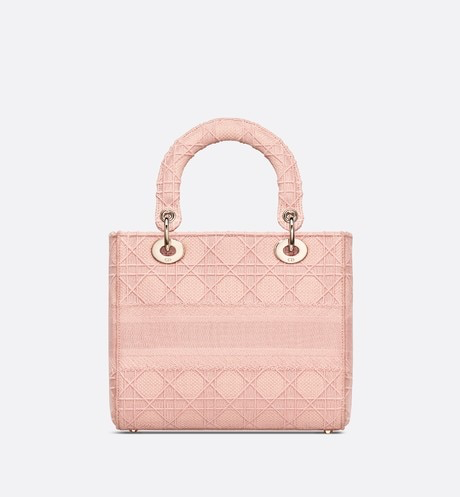 DIOR MEDIUM BOIS DE ROSE LADY D-LITE EMBROIDERED CANNAGE BAG