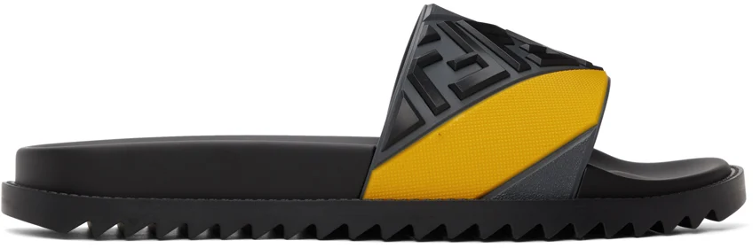 FENDI Claquettes Fussbett grises et jaunes 'Forever Fendi'