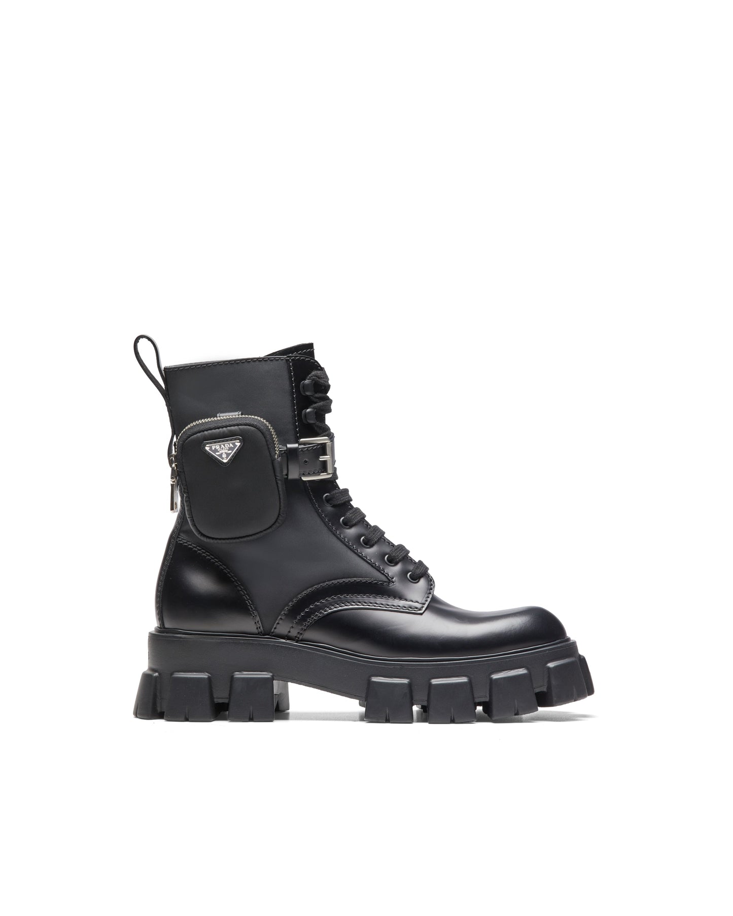 PRADA Brushed leather And Technical Fabric Boots