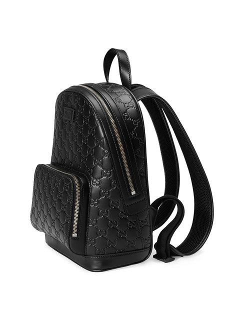 Gucci Small Signature Leather Backpack In Black Gucci Signature